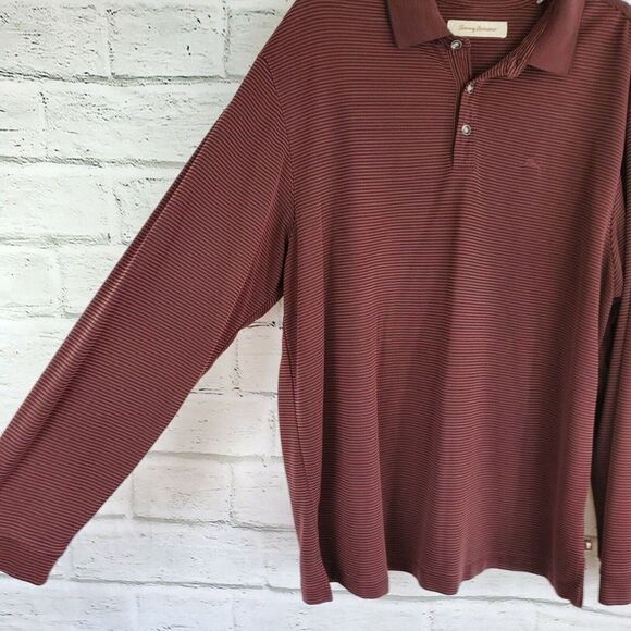Tommy Bahama Mens Ribbed Maroon Long Sleeve Polo Modal Shirt XL - Picture 2 of 6
